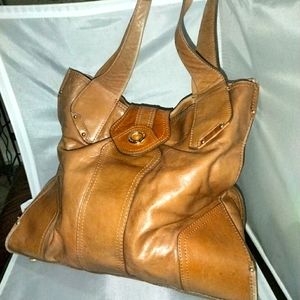 Cute rustic tan leather tote purse by Perlina
